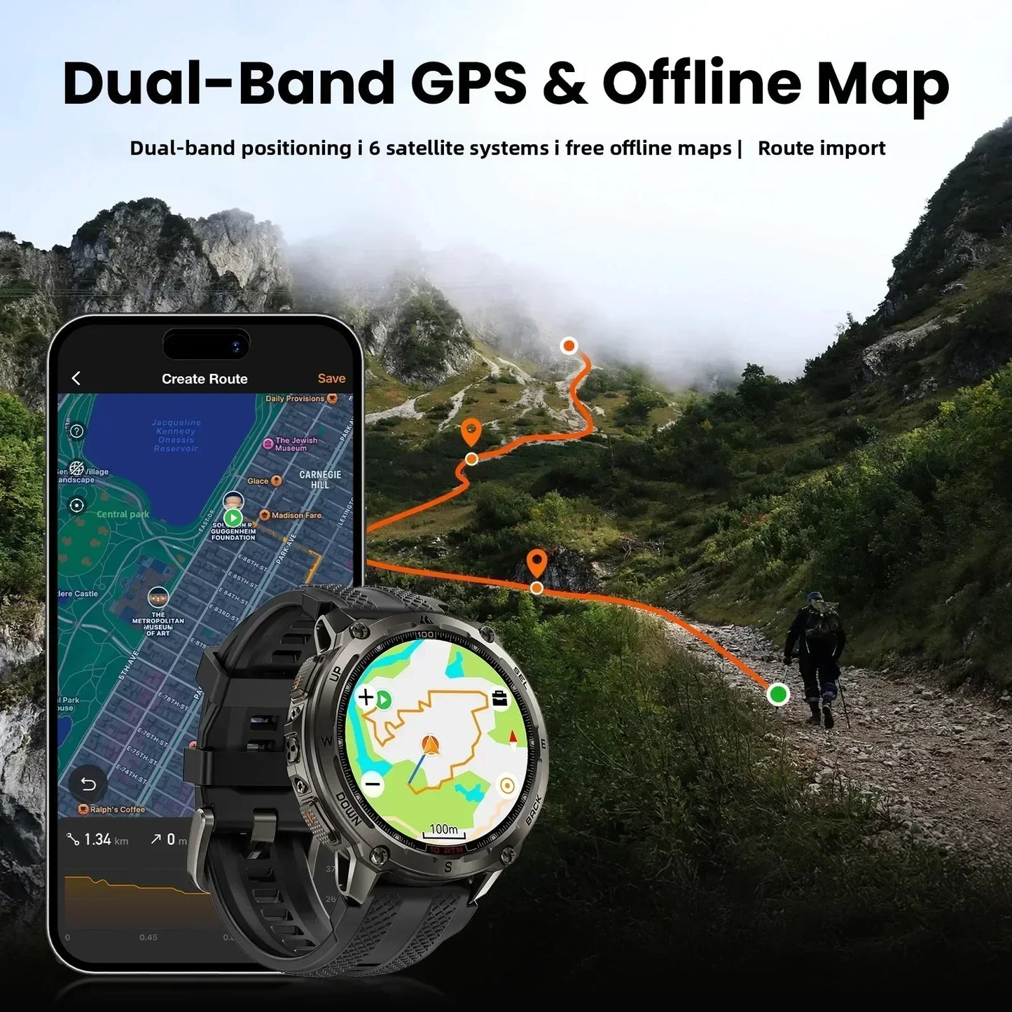 KOSPET Tank T4 Smartwatch GPS Offline Maps 10ATM Waterproof