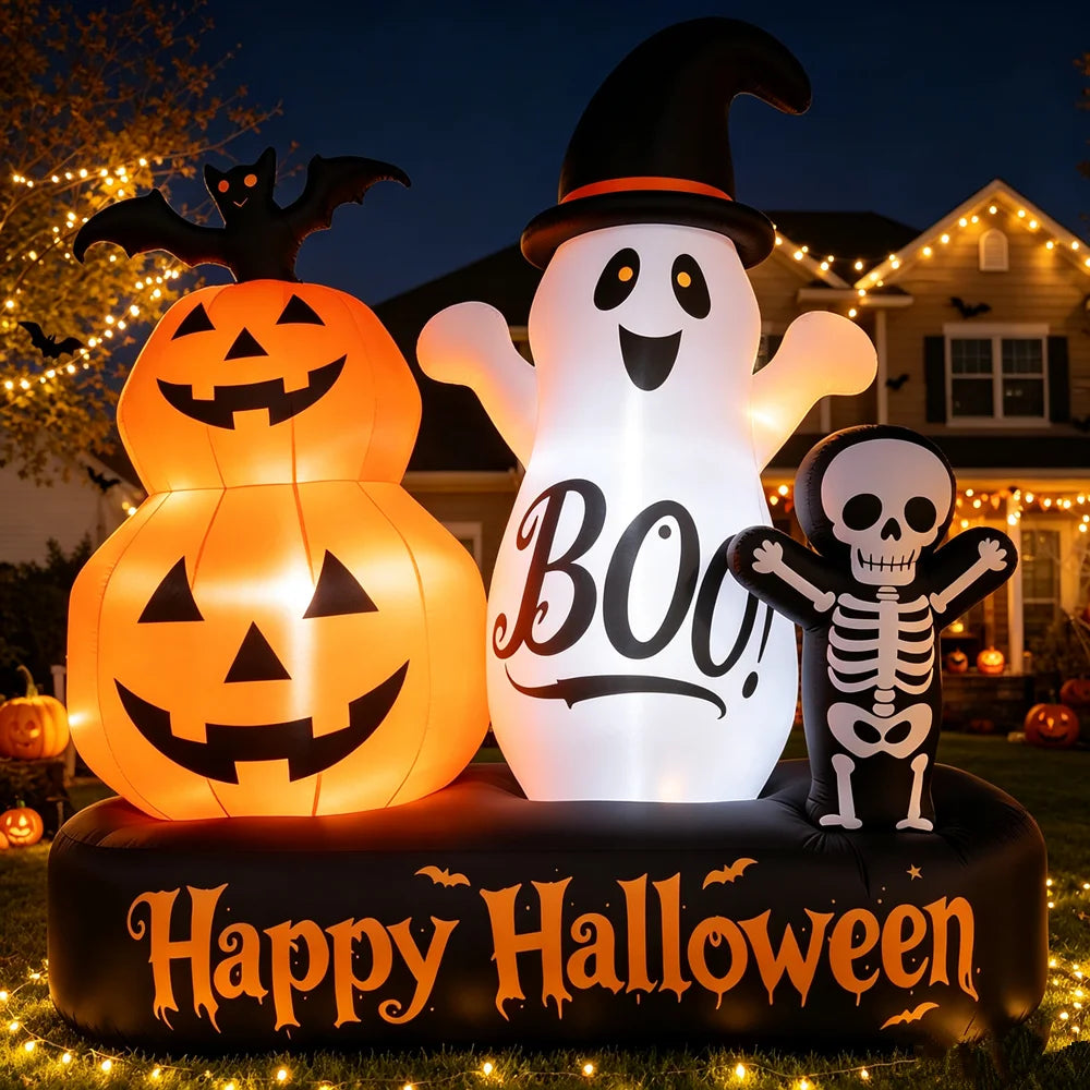 Halloween Inflatable Ghost and Pumpkin Yard Decor With LED Lights