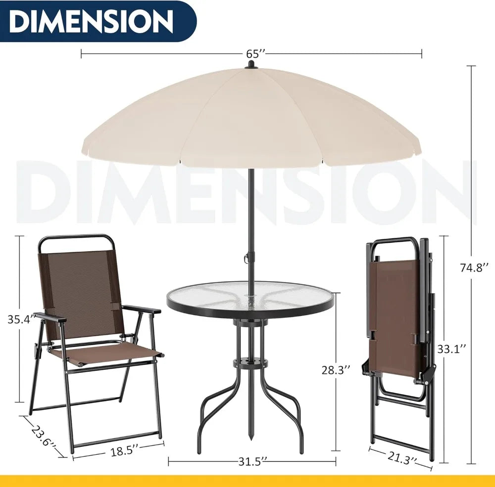 6 Piece Patio Dining Set With Umbrella Outdoor Furniture