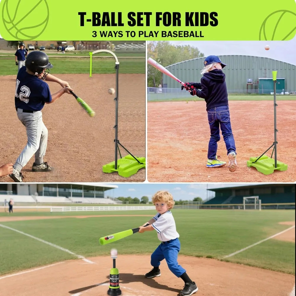 4 In 1 Kids Basketball Hoop T Ball Set With LED Scoreboard For 3 To 12 Year Olds