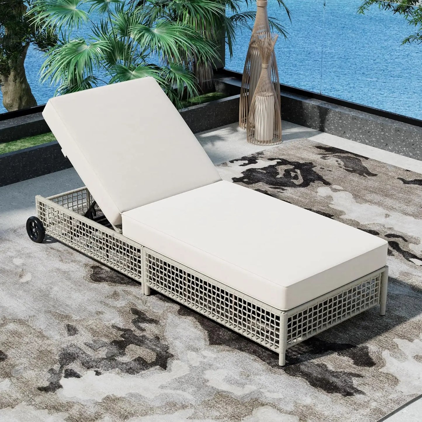 Five-Position Adjustable Outdoor Chaise Lounge Set With Table
