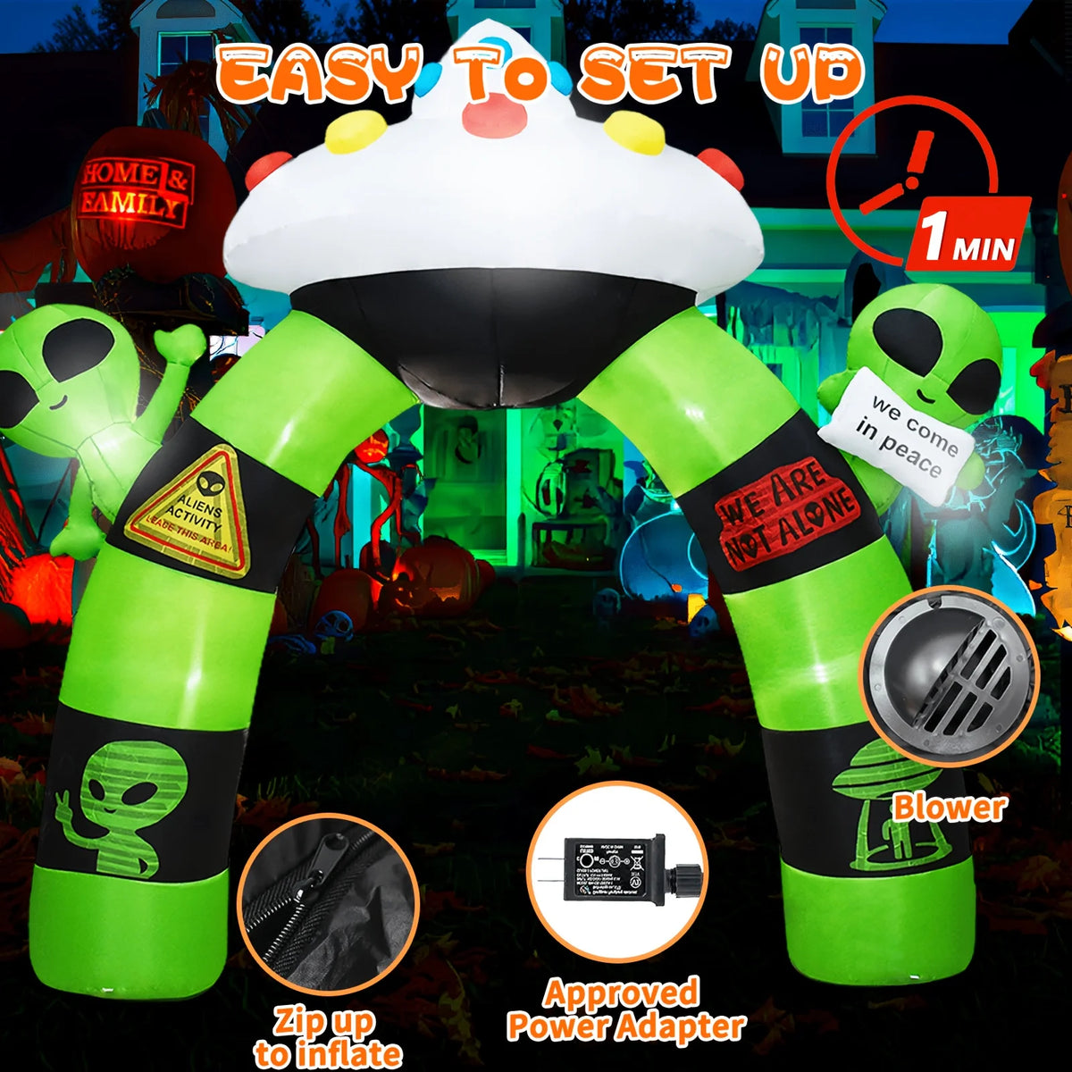 Halloween Inflatable Alien Archway With Built In LED Lights Decoration