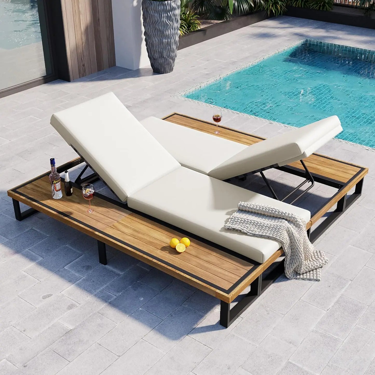 Five-Position Adjustable Outdoor Chaise Lounge Set With Table