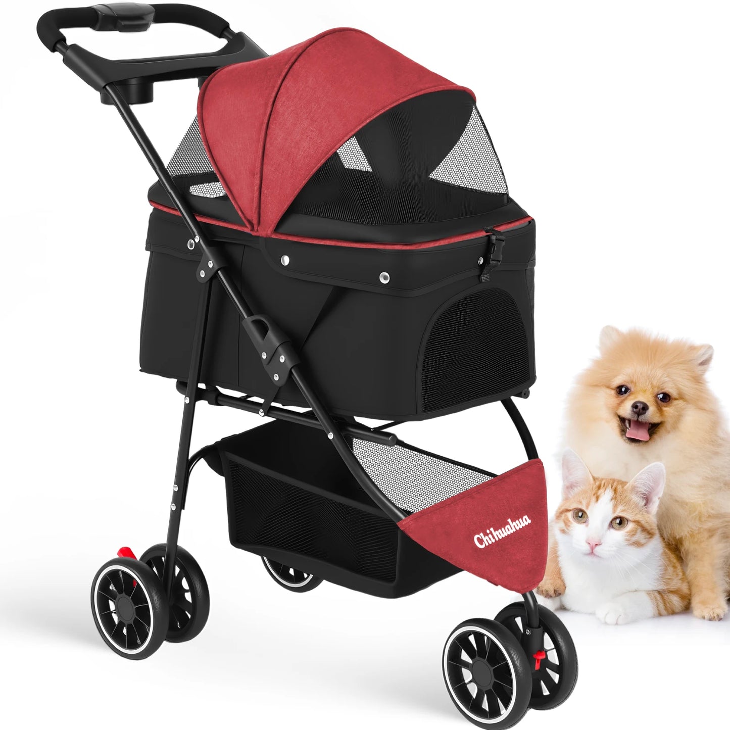 CHIHUAHUA Pet Stroller For Cats And Dogs Foldable Mesh Canopy
