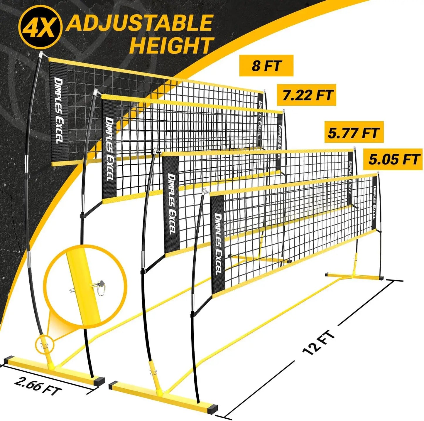 Portable Volleyball Net Set With Adjustable Heights And Ball Pump