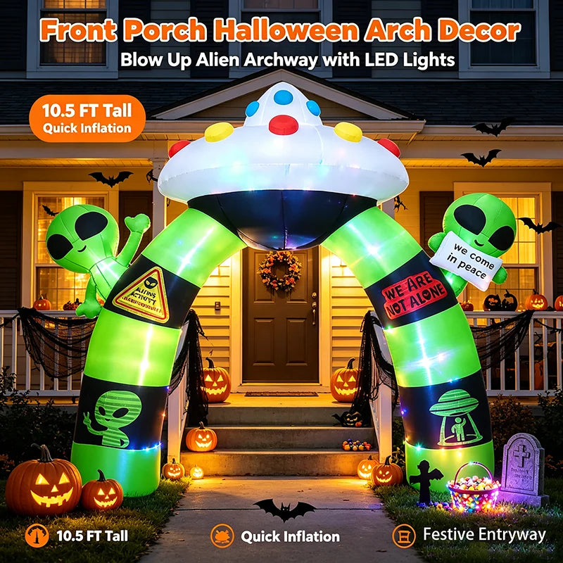 Halloween Inflatable Alien Archway With Built In LED Lights Decoration
