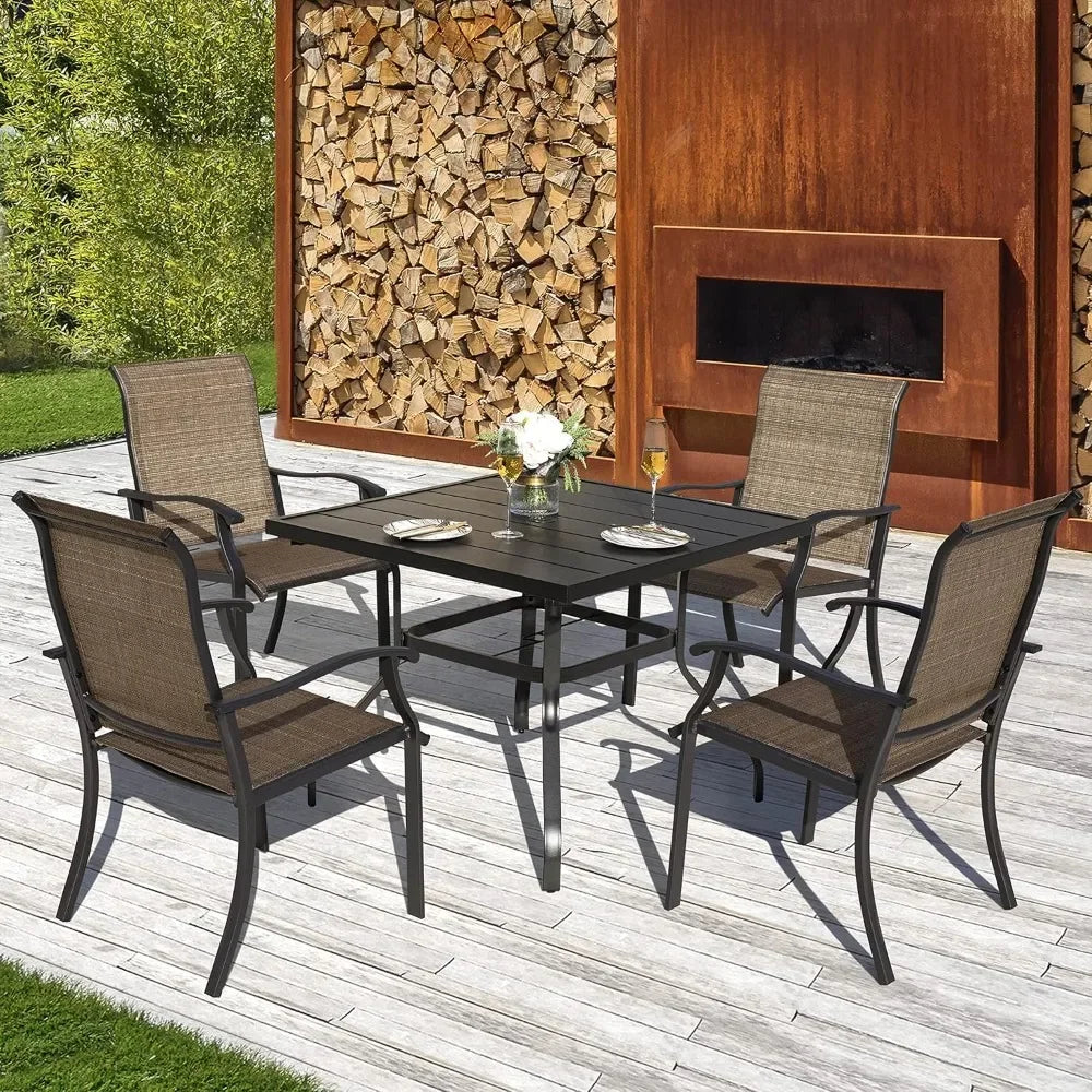 Patio Dining Set With Umbrella Hole And Iron Table