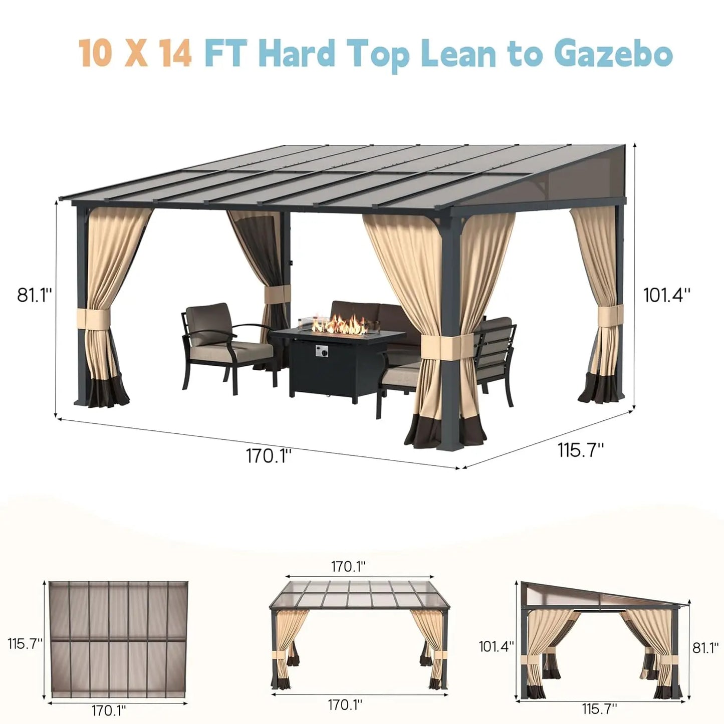 Lean To Gazebo Shelter With Curtains Outdoor Hardtop Pergola