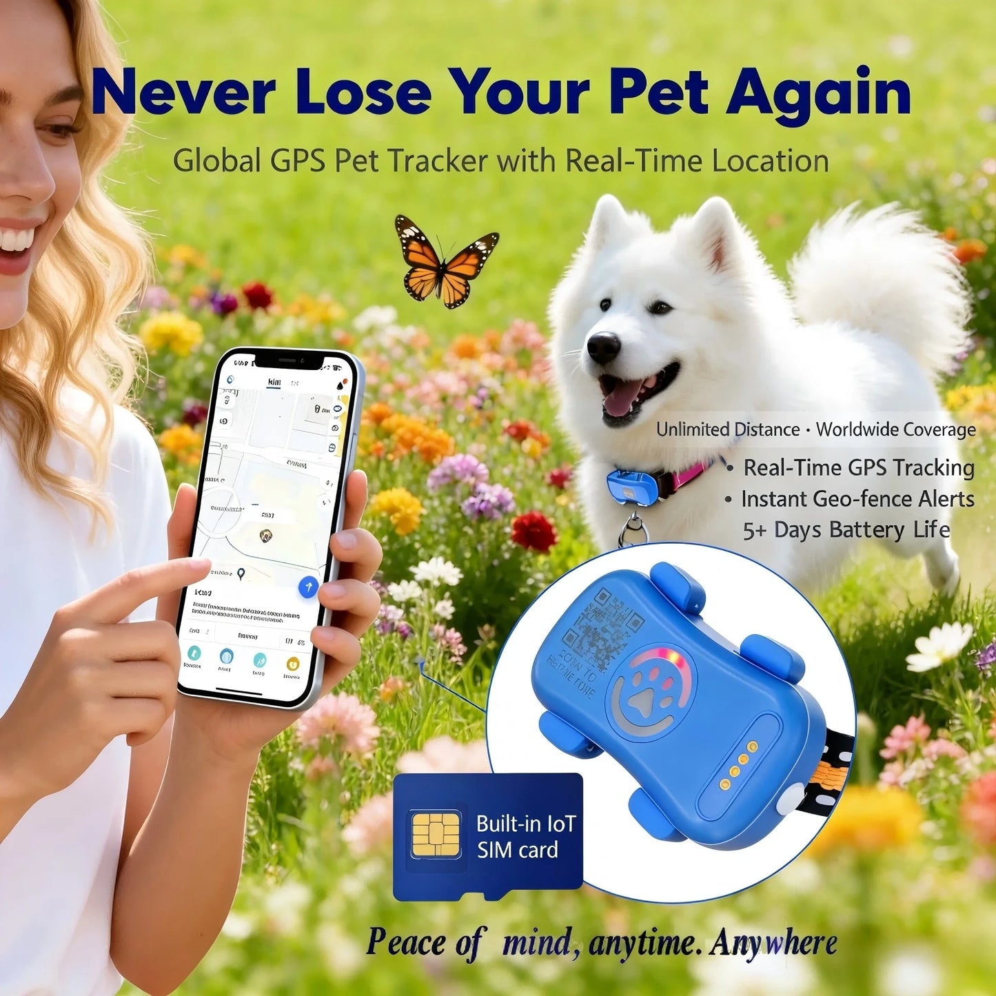 WANWAYTECH GPS Pet Tracker Unlimited Distance IoT WiFi Locator