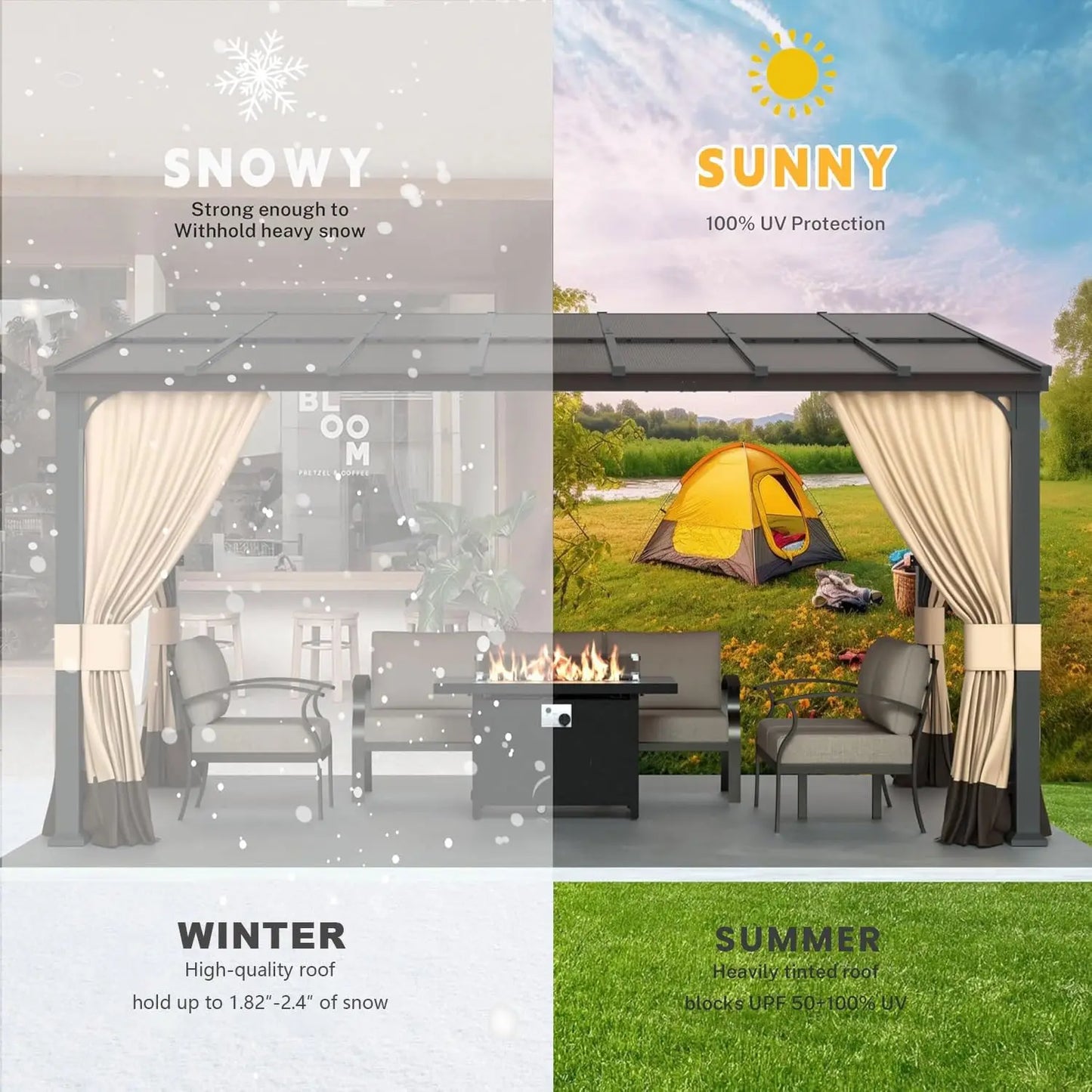 Lean To Gazebo Shelter With Curtains Outdoor Hardtop Pergola