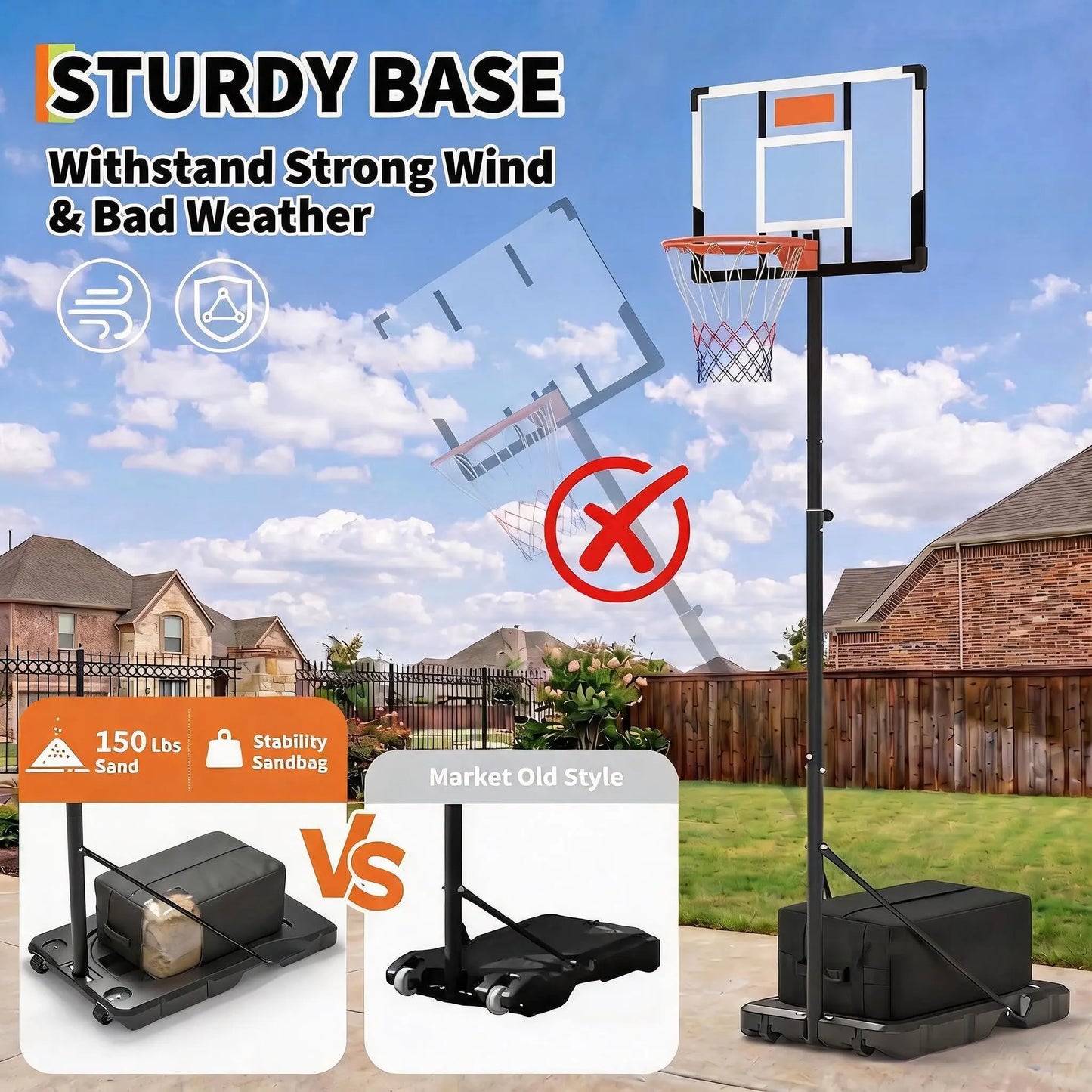 Portable Adjustable Basketball Hoop For Indoor Outdoor Play With Backboard