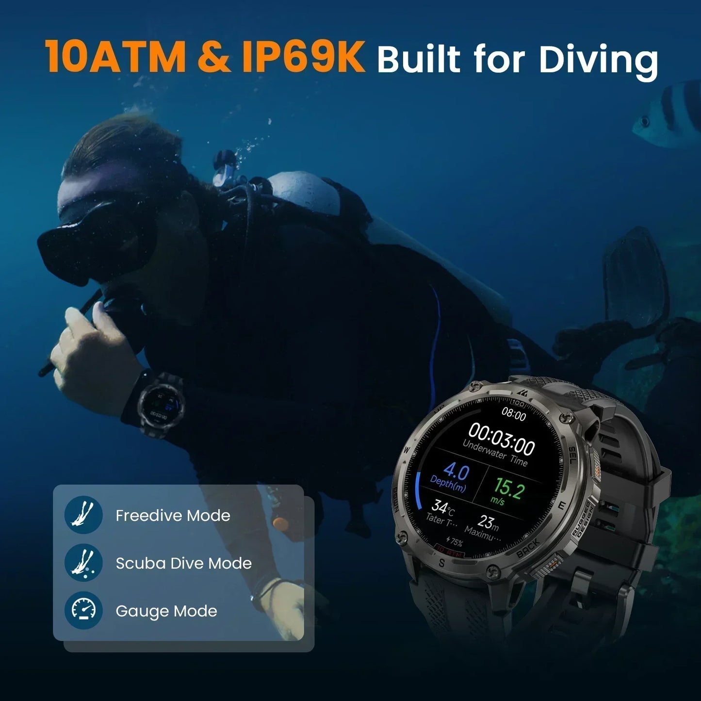 KOSPET Tank T4 Smartwatch GPS Offline Maps 10ATM Waterproof