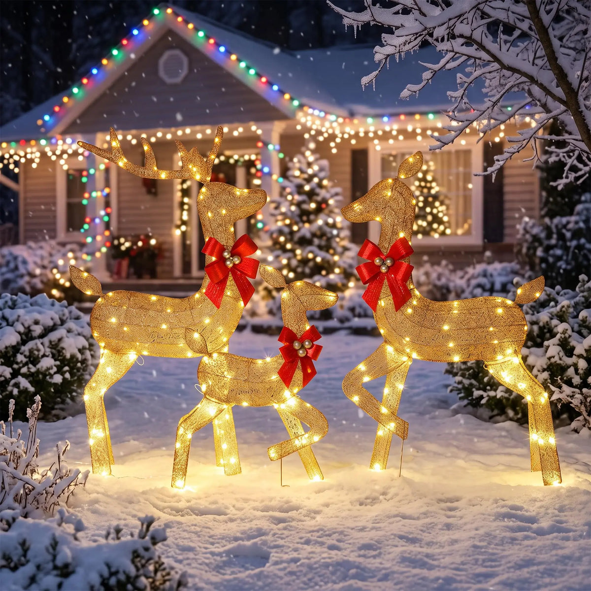 Lighted Christmas Deer Family Outdoor LED Yard Decoration