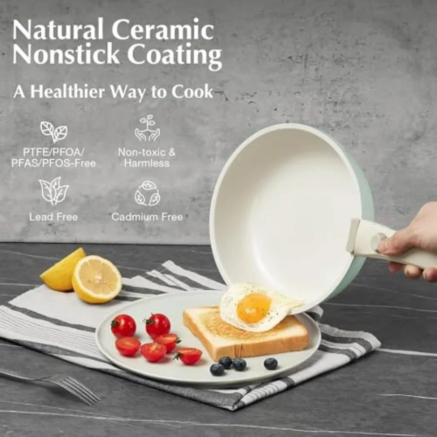 Ceramic Nonstick Cookware Set With Detachable Handle Induction Compatible