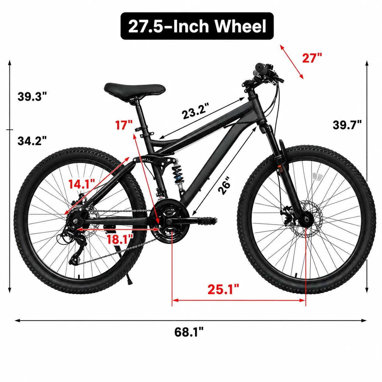 Full Suspension Mountain Bike With 21-Speed Disc Brakes