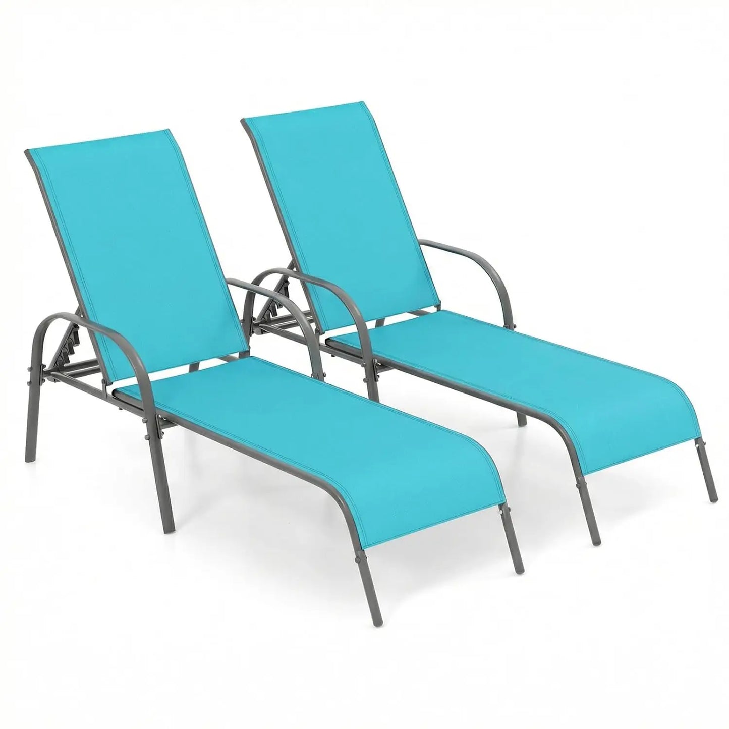 Adjustable Backrest Patio Outdoor Lounge Chairs 2Pack With Reclining Frame