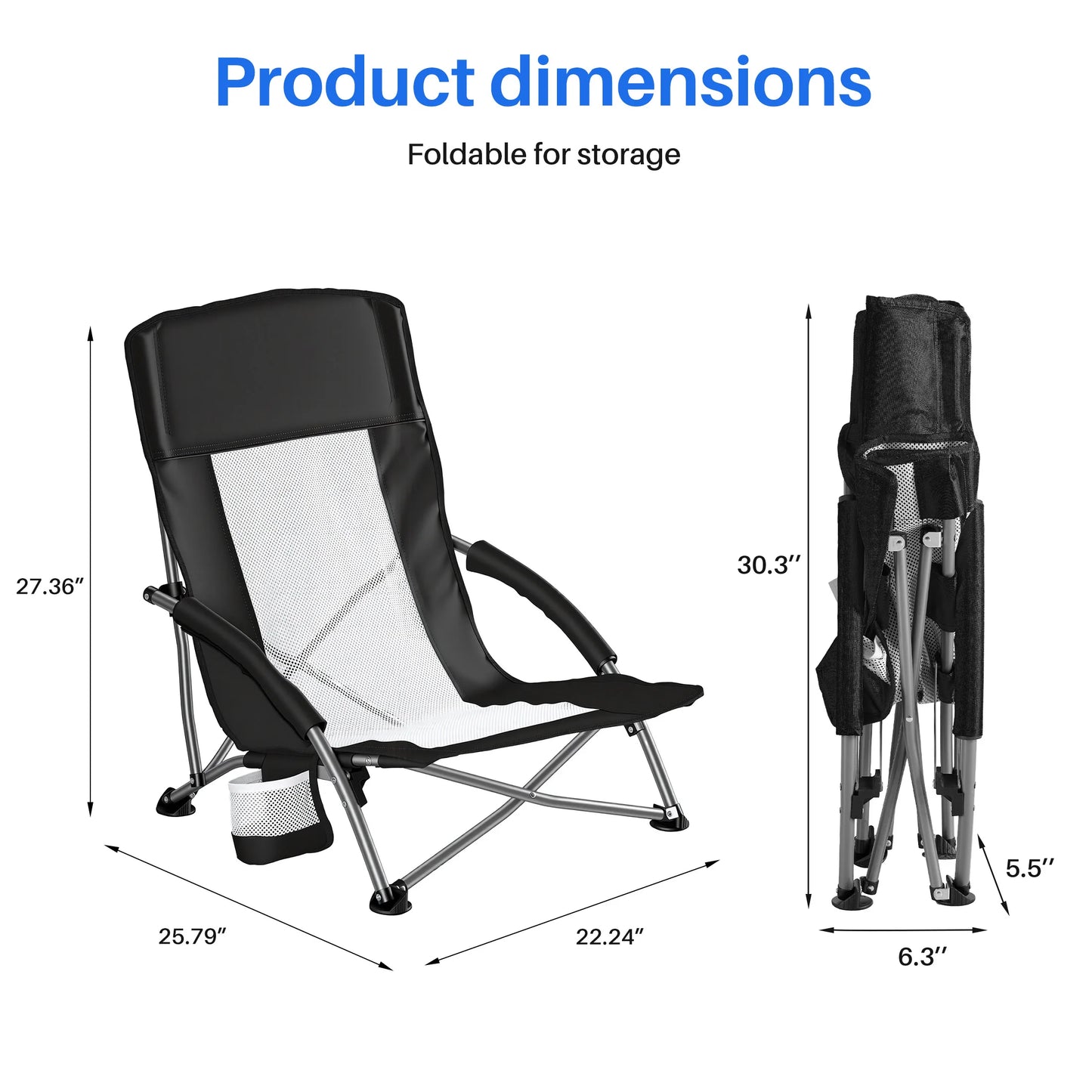 JHK Portable Lightweight Camping Beach Chair With Mesh Back