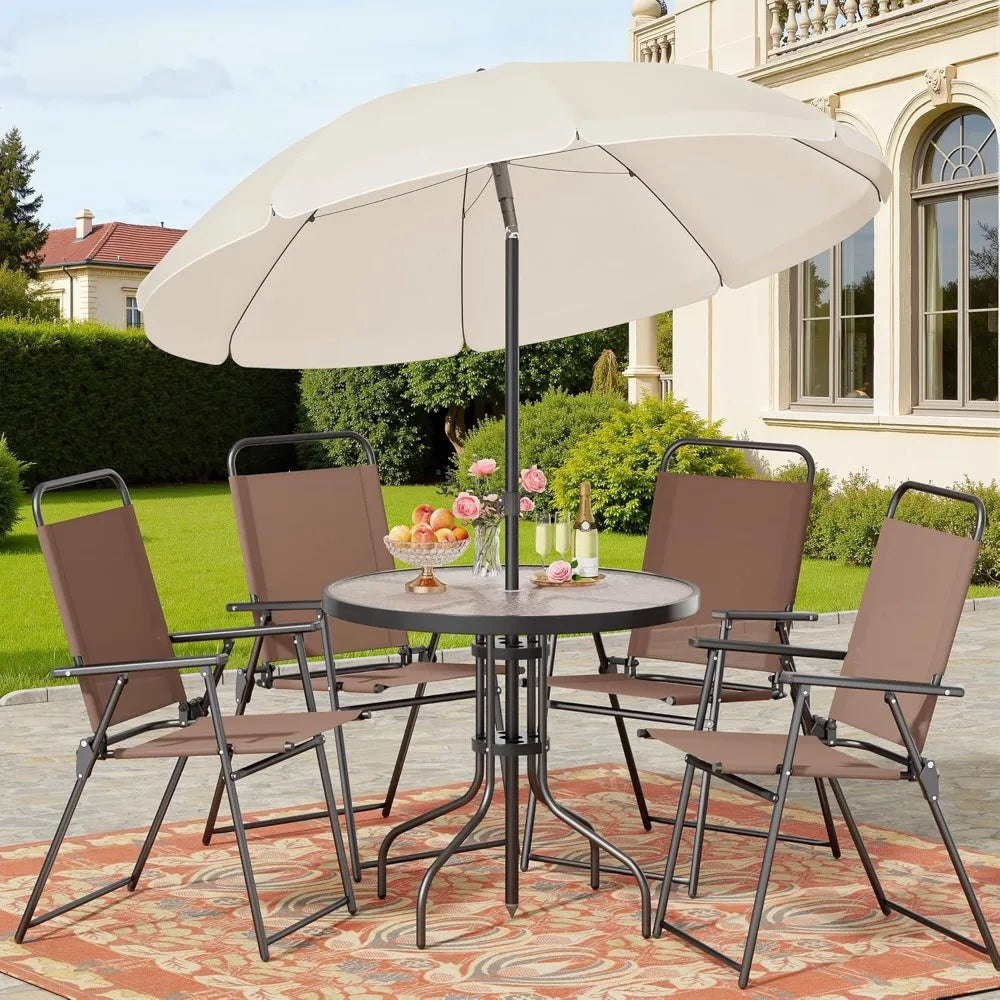 6 Piece Patio Dining Set With Umbrella Outdoor Furniture
