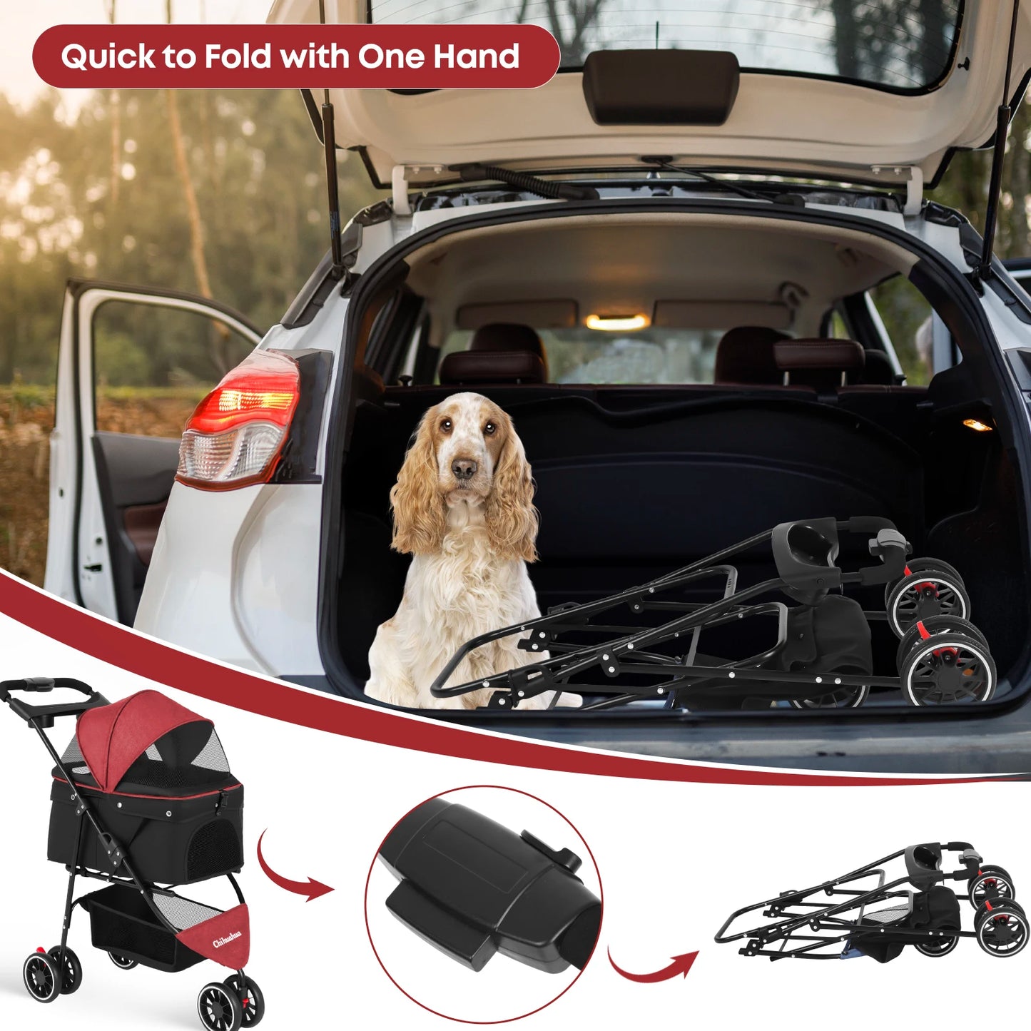 CHIHUAHUA Pet Stroller For Cats And Dogs Foldable Mesh Canopy