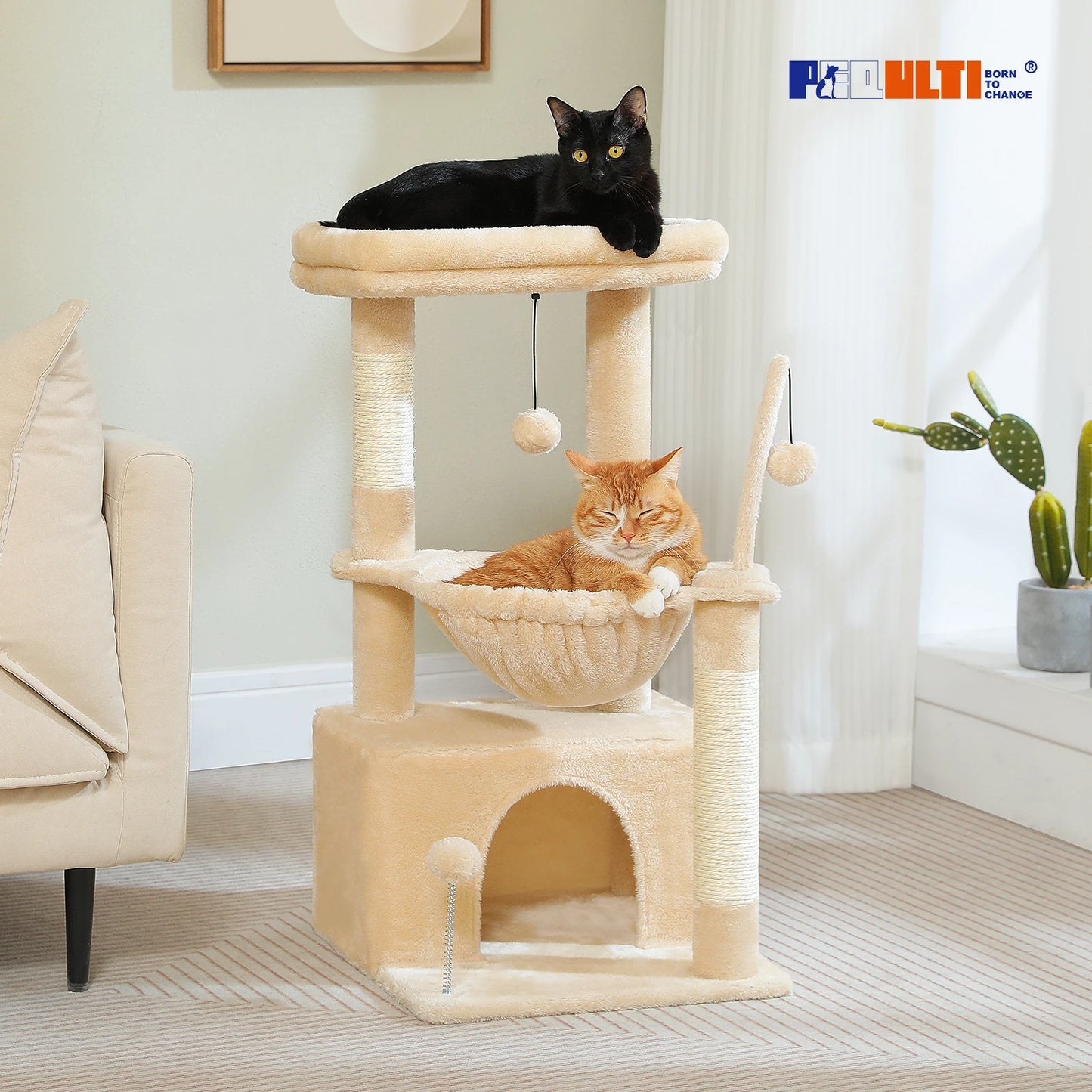 PAWZ Road 4-in-1 Cat Tree With Condo, Scratching Post, Hammock