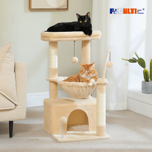 PAWZ Road 4-in-1 Cat Tree With Condo, Scratching Post, Hammock