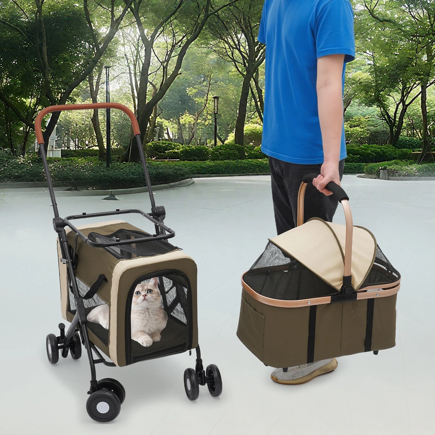 Bymaocar Foldable Pet Stroller With Safety Locks Sunshade Cushions Travel