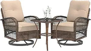 Outdoor Swivel Rocker Patio Set With Wicker Chairs And Cushions