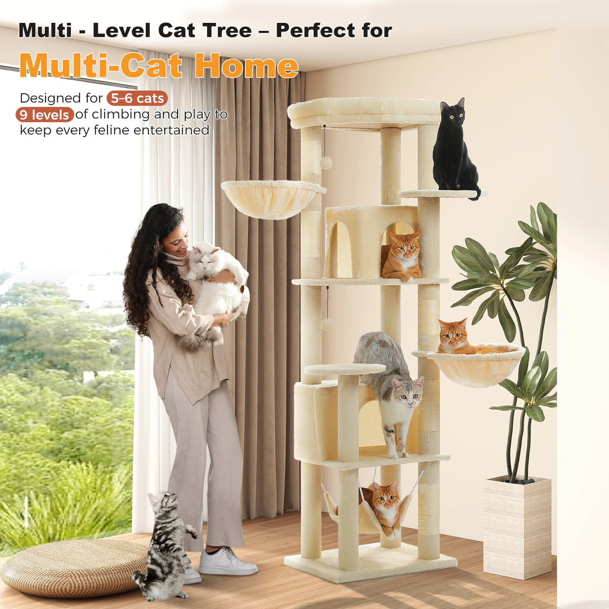 Pawz Road Indoor Cat Tree With Hammock And Scratching Posts