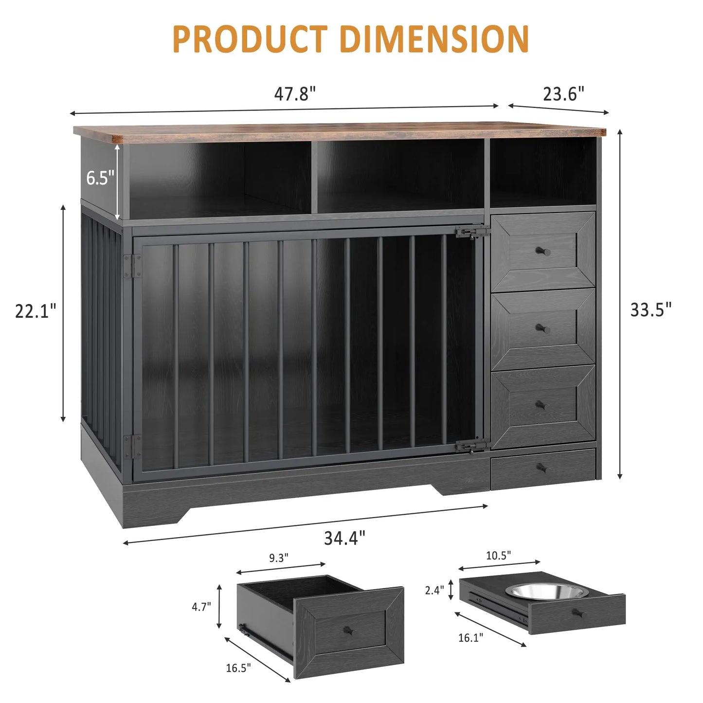 HiMISS Farmhouse Dog Crate End Table With Storage Drawers