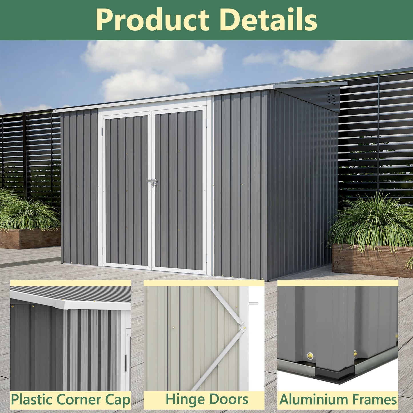 LZBEITEM Metal Outdoor Storage Shed With Lockable Doors