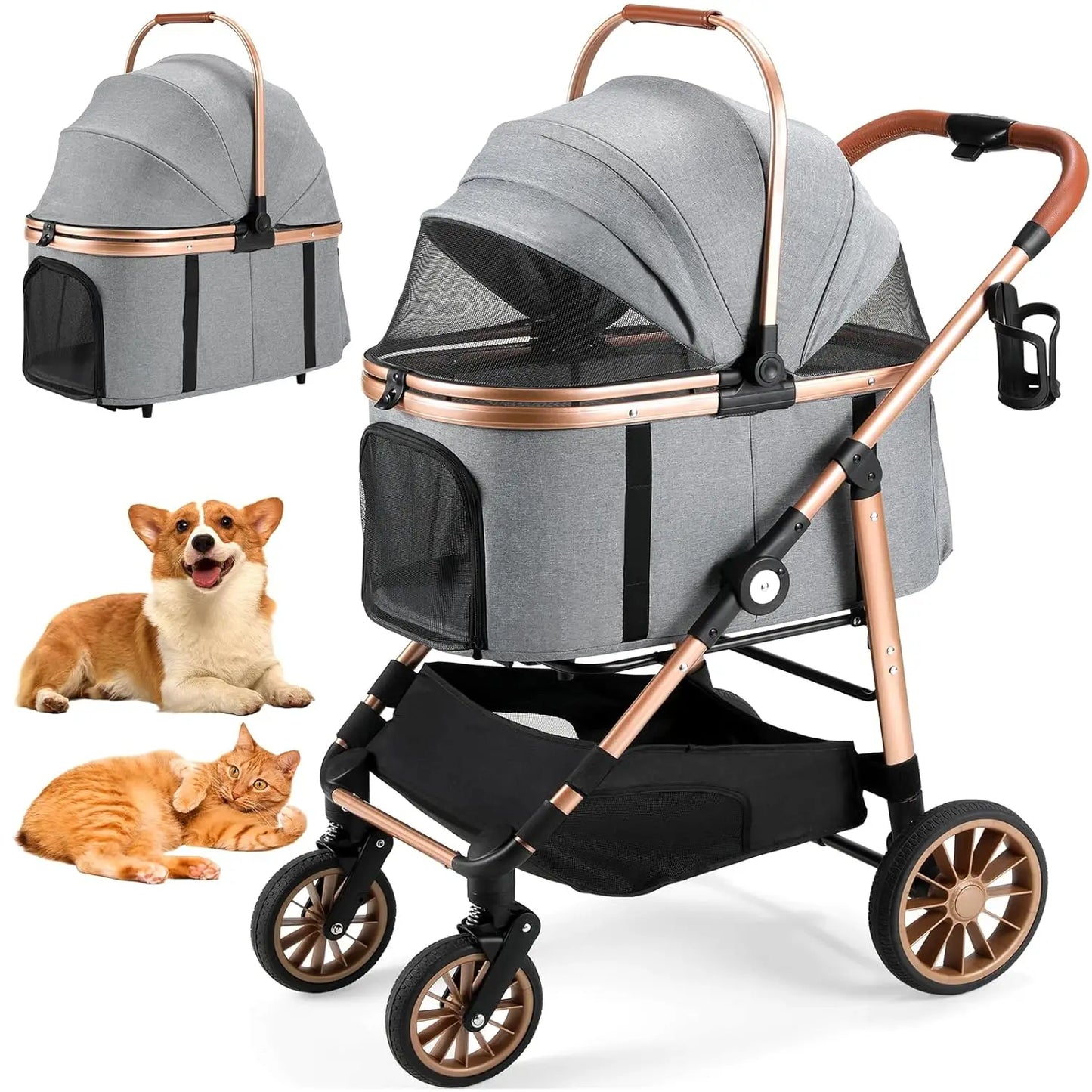 Foldable 360 Degree Wheel Cat And Dog Stroller 25kg Capacity