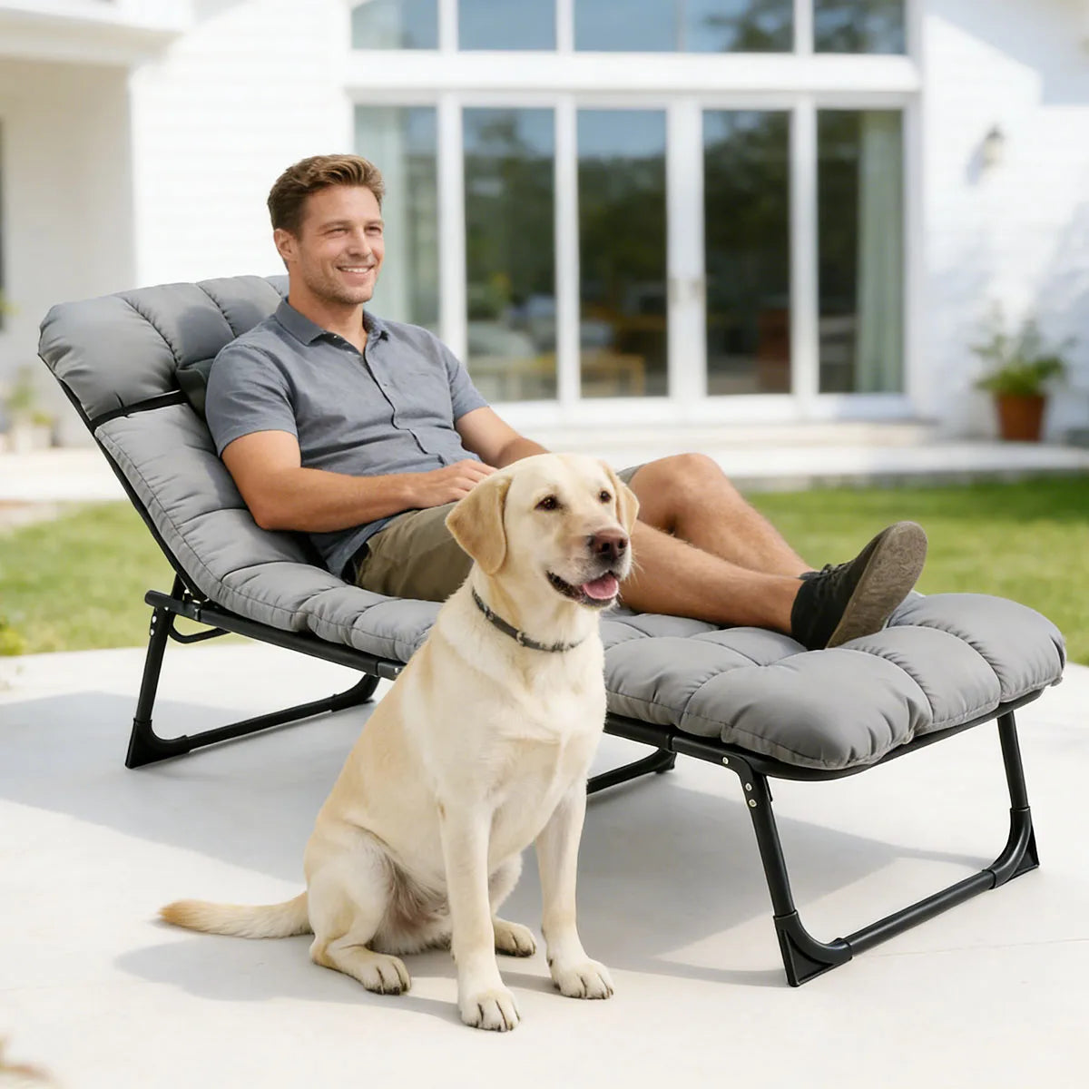 Adjustable Folding Lounge Chair With Removable Cushion For Outdoor Relaxation