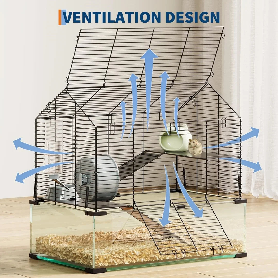 HiMISS Three Tier Hamster Enclosure With Glass Panels For Small Pets