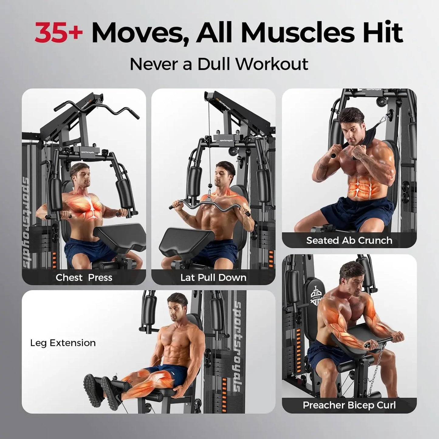 FED Fitness Home Gym Equipment 150LBS Weight Stack Full Body Workout