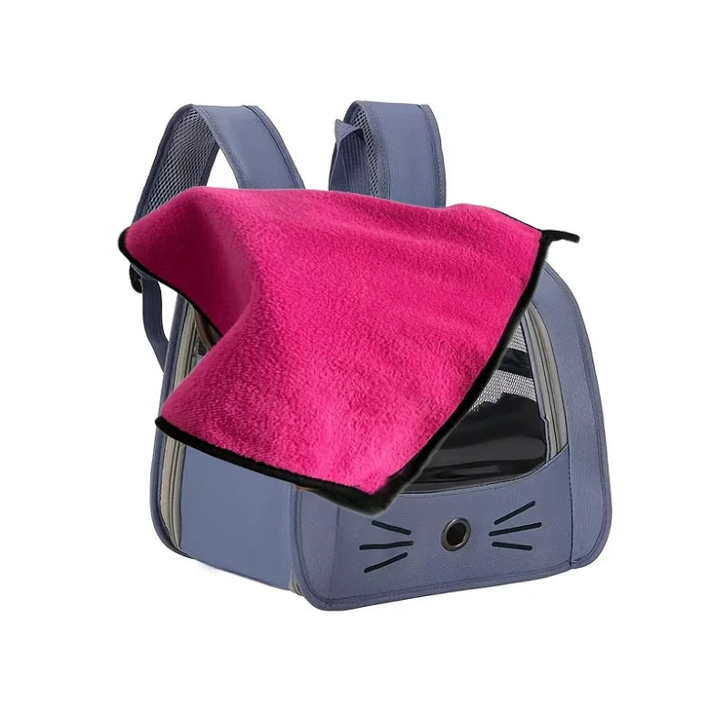 Two Piece Pet Backpack And Towel Set For Small Pets Carrier With Mesh Window