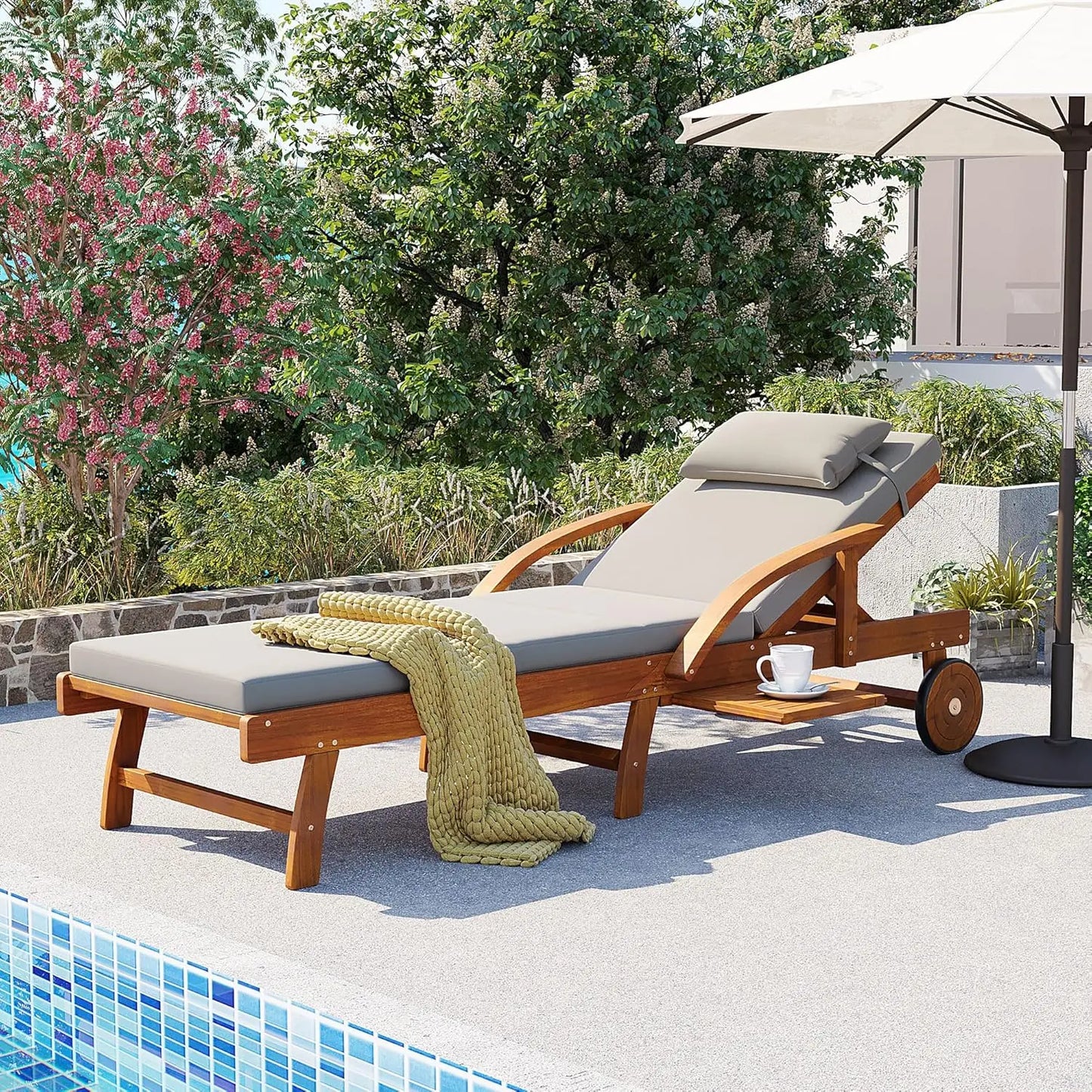 Five-Position Adjustable Outdoor Chaise Lounge Set With Table