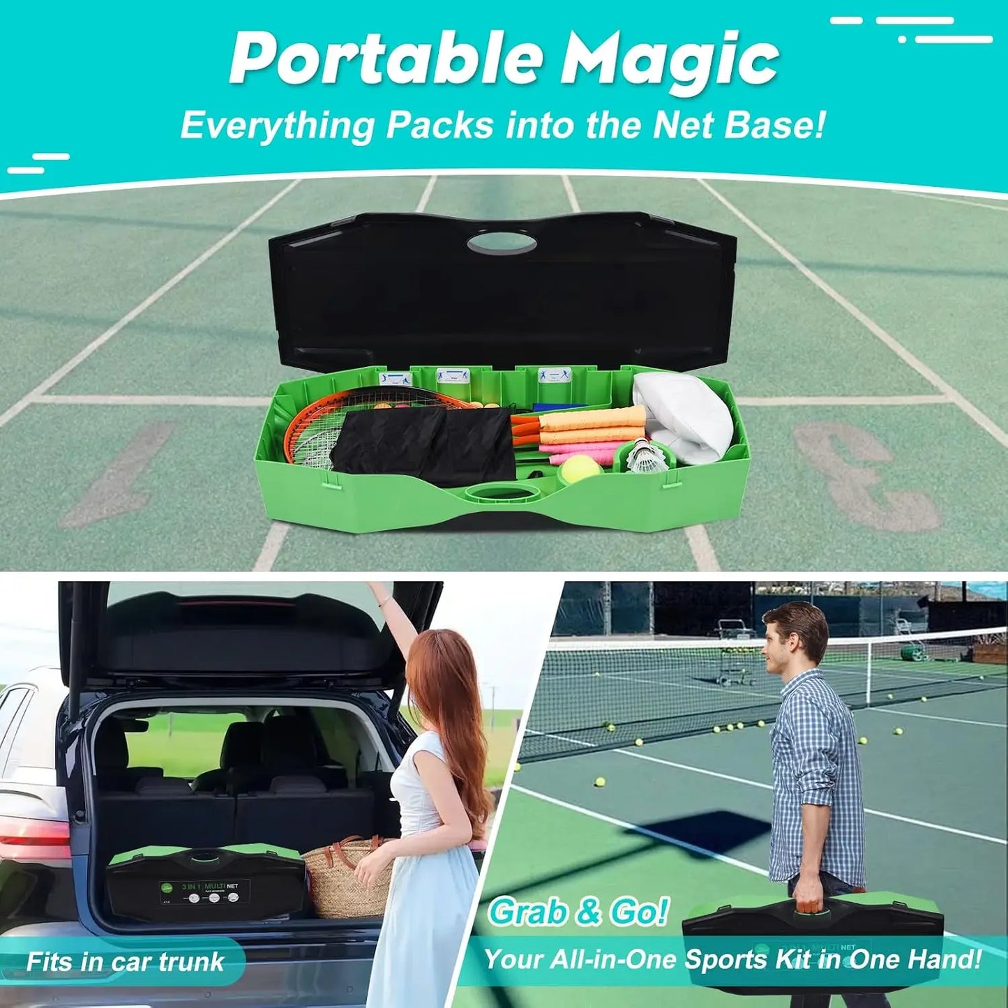 3 In 1 Outdoor Sports Set With Volleyball Badminton And Tennis Nets