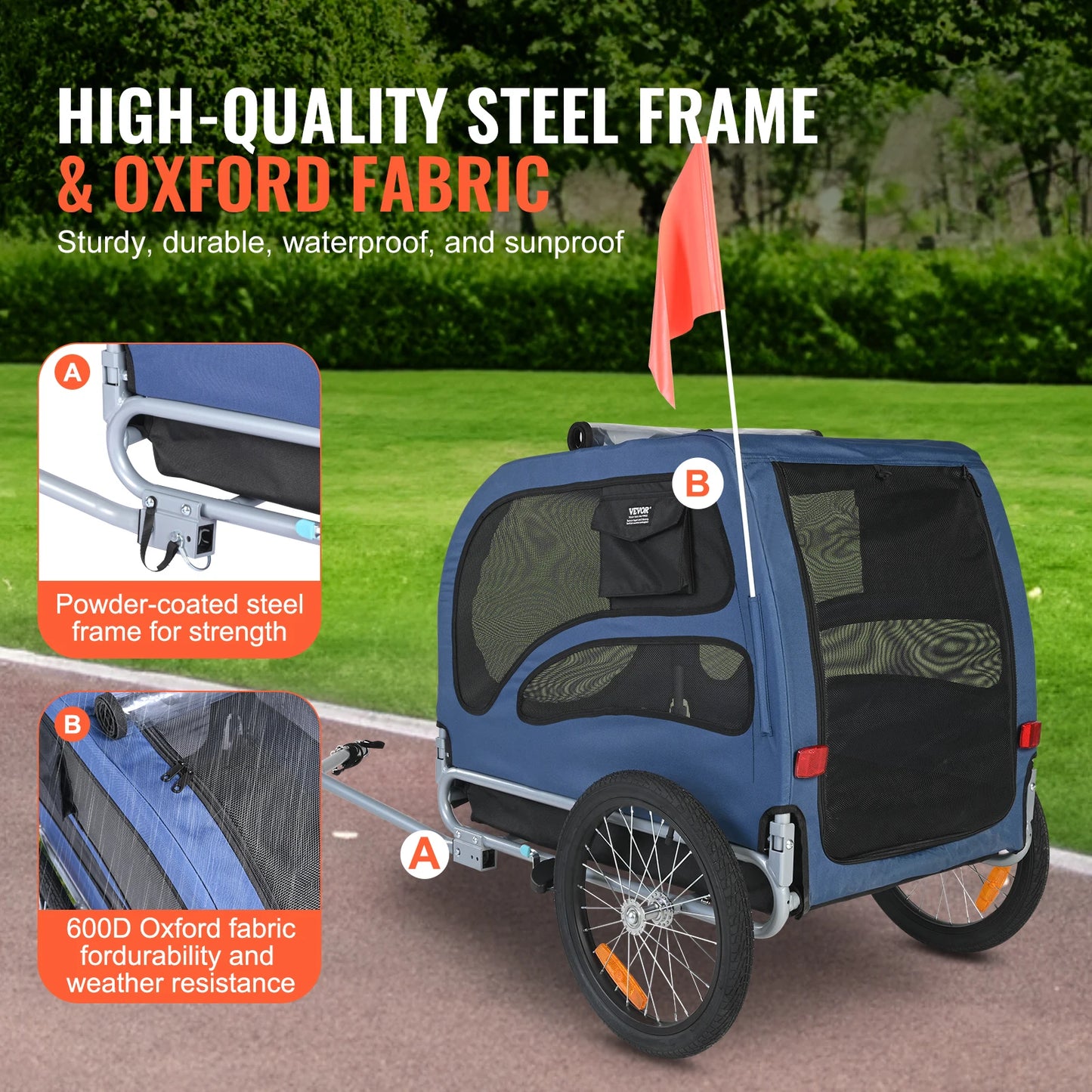 Pet Cart Bicycle Carrier for Dogs, Collapsible Bike Trailer