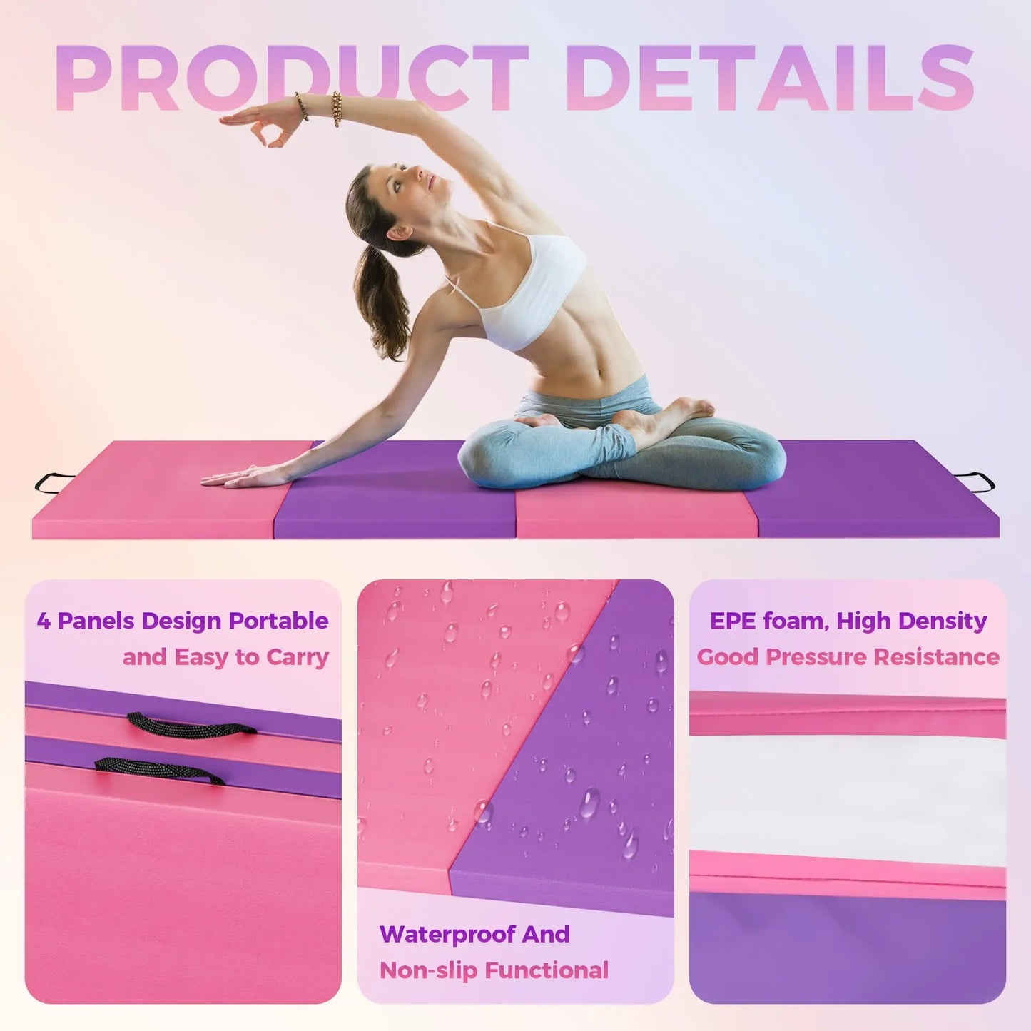 HiMISS 4-5 Fold Gymnastics Tumbling Mat For Yoga Pilates Aerobics