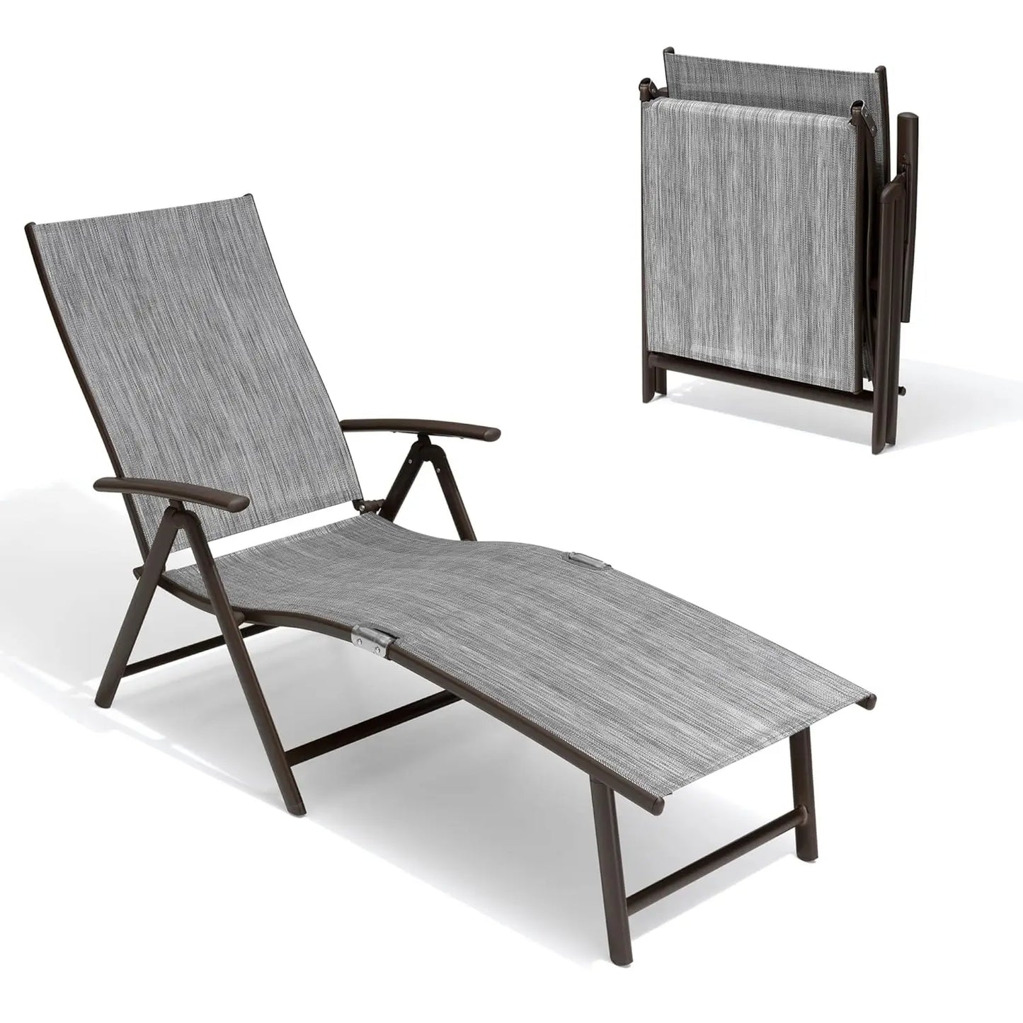 Adjustable 8-Position Aluminum Folding Chaise Lounge Outdoor Chair Set