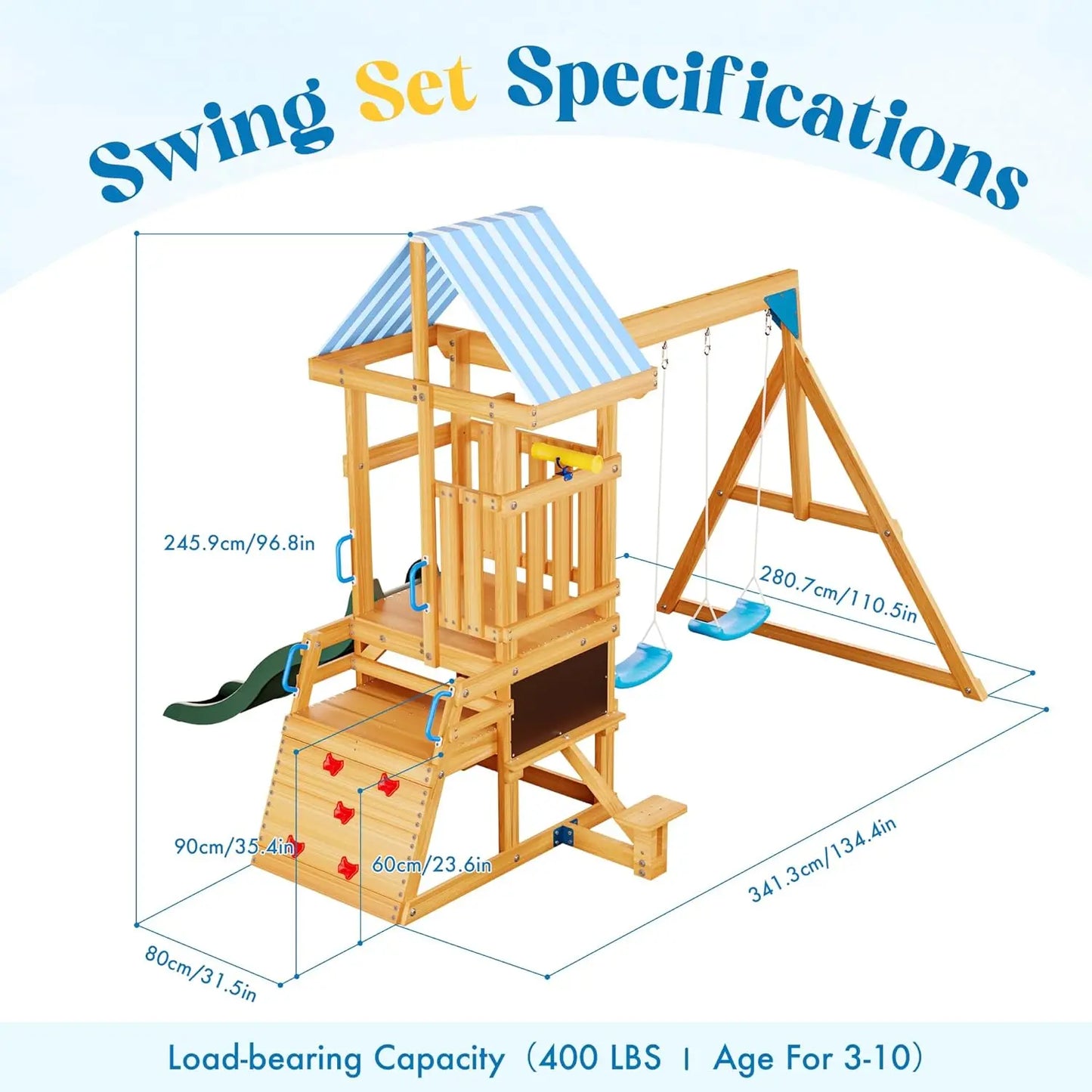 Rolife Robud Wooden Swing Set With Dual Swings And Fort
