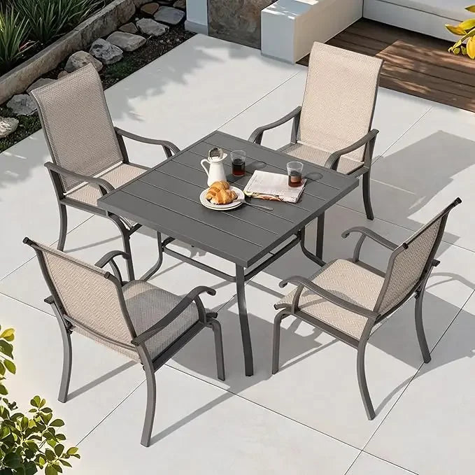 Patio Dining Set With Umbrella Hole And Iron Table