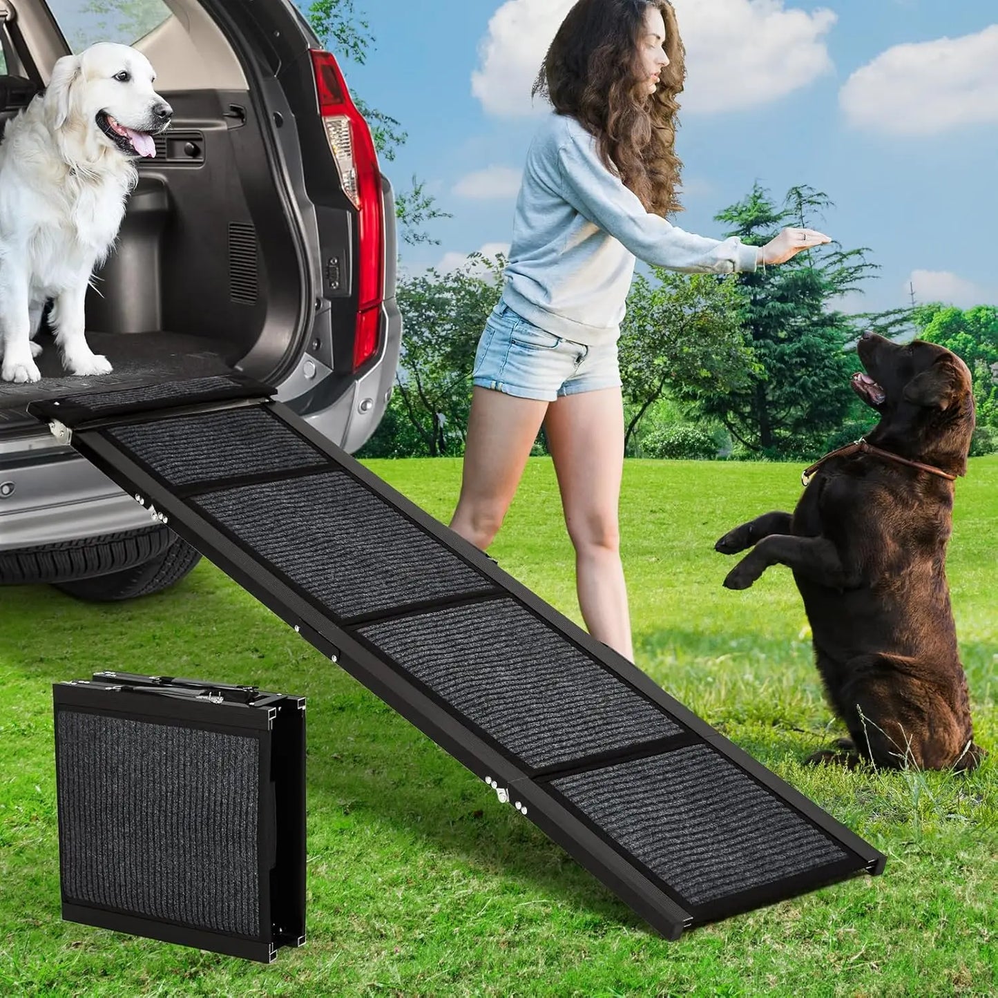 HiMISS Folding Dog Ramp For Cars Non Slip 250Lbs Pro