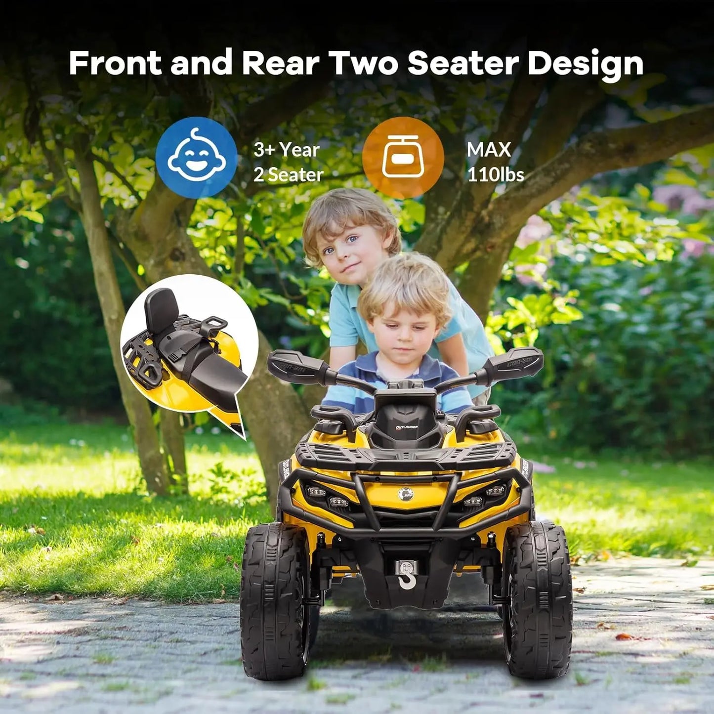 HiMISS 24V 4WD Kids Ride ATV With Leather Seats Bluetooth