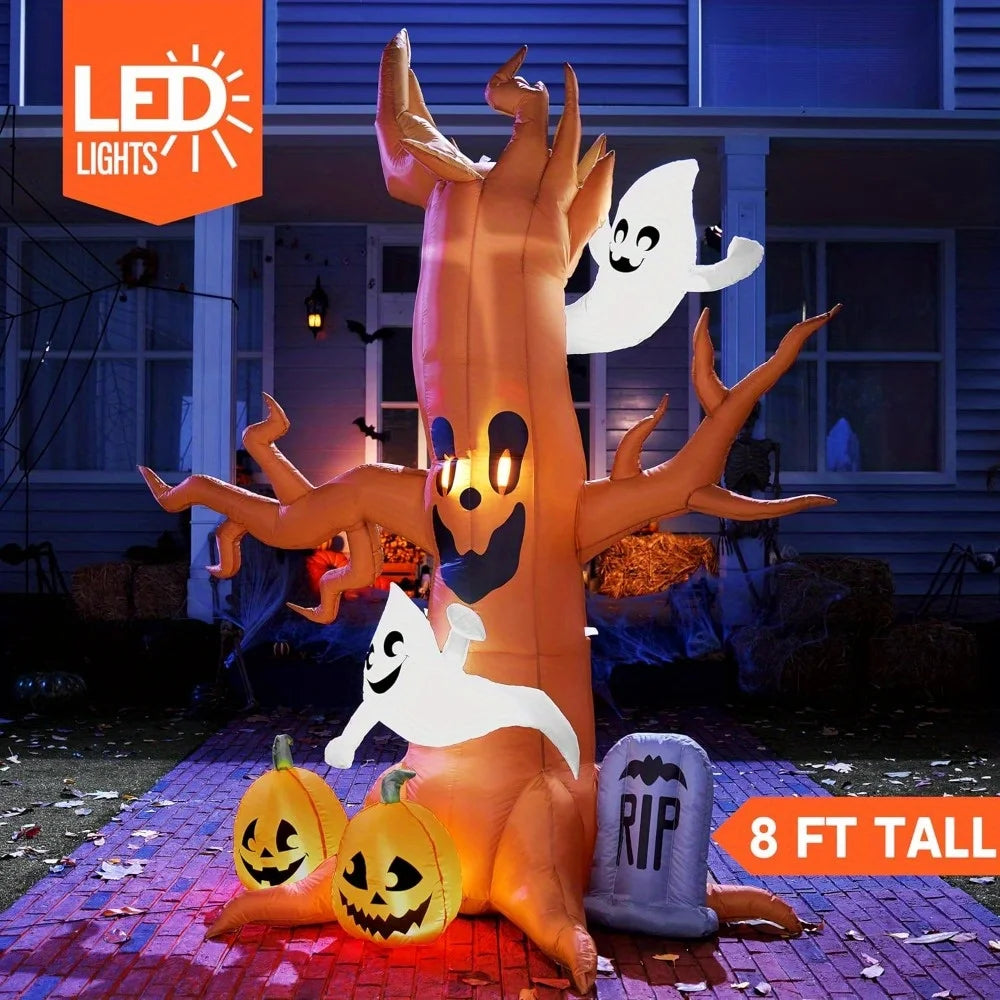 Halloween Inflatable Spooky Tree With Ghosts Pumpkin And LED Lights