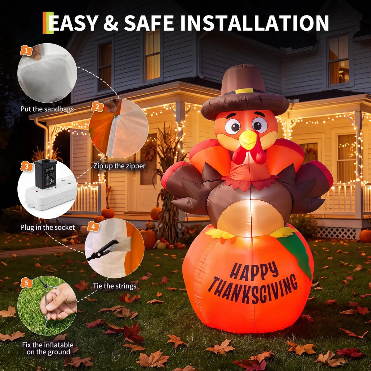 Thanksgiving Halloween Inflatable Turkey And Pumpkin LED Outdoor Yard Decoration