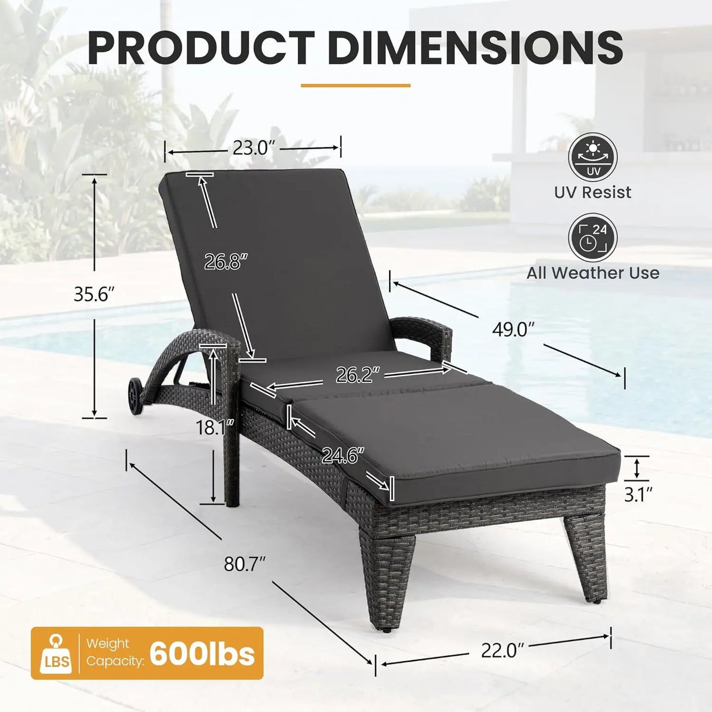 Adjustable Upholstered Chaise Lounge Set With Wicker Chairs