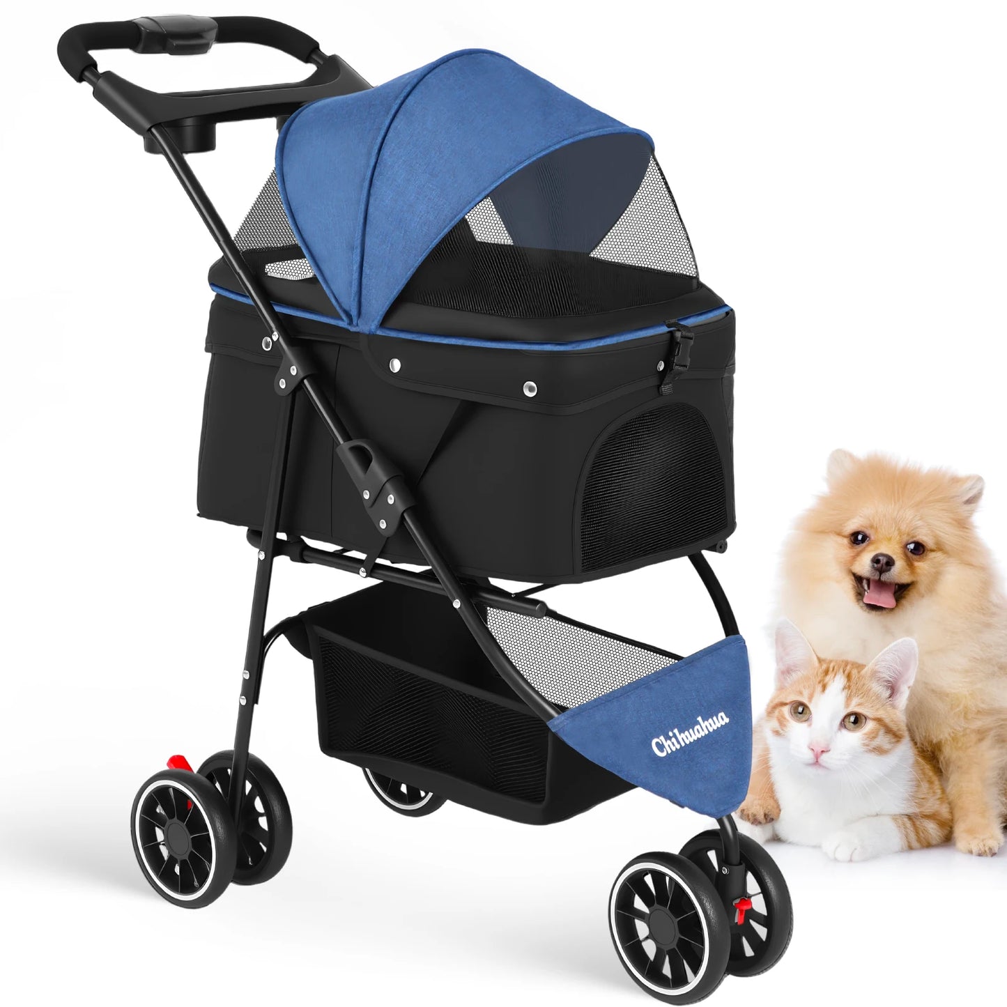 CHIHUAHUA Pet Stroller For Cats And Dogs Foldable Mesh Canopy