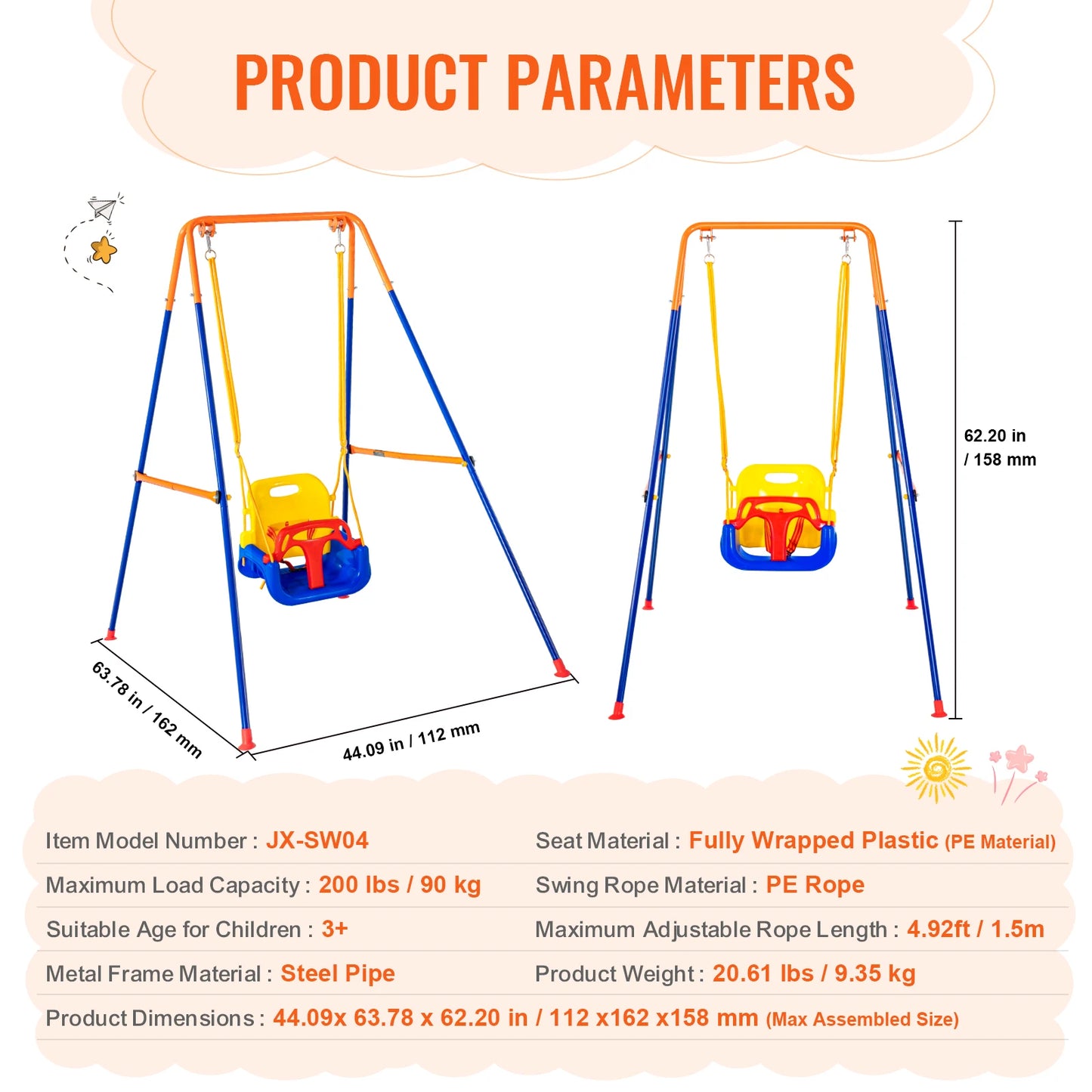 SucceBuy Swing Set 600lb Capacity With Saucer And Belt Seats