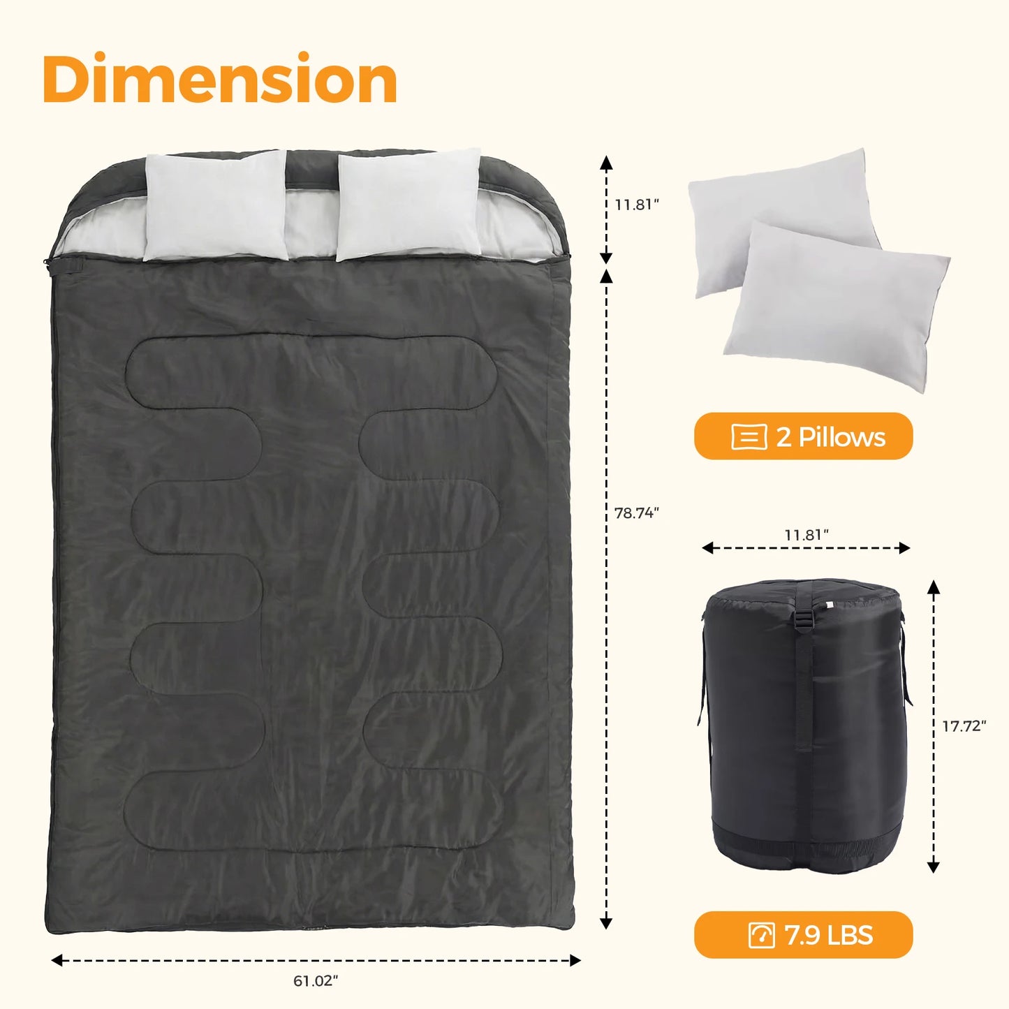 JHK Double Sleeping Bag For Adults With Pillow Lightweight 3 Season